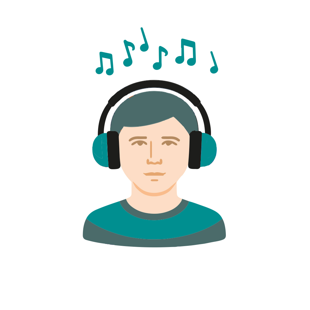 Persoon die luistert naar muziek met koptelefoon